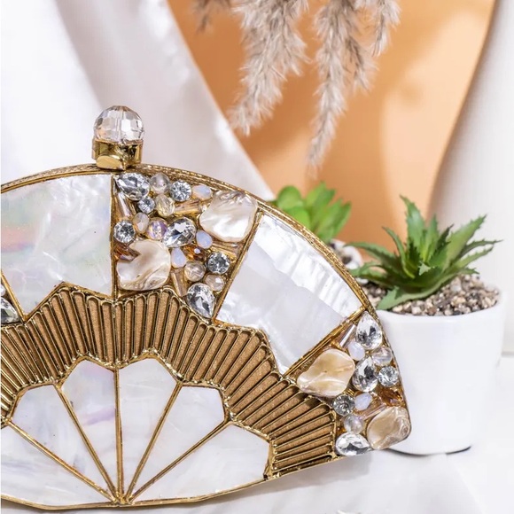 Elegant Fan-Shaped Clutch with Gold Accents